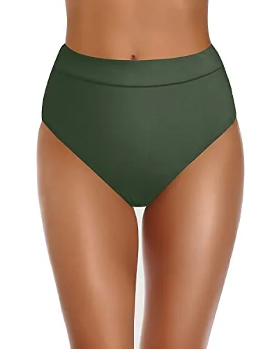 Flattering High Cut Swim Bottom For Women High Waisted Swimsuit-Olive Green