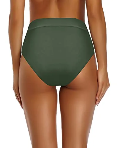 Flattering High Cut Swim Bottom For Women High Waisted Swimsuit-Olive Green