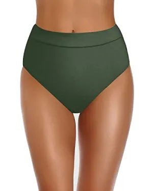Flattering High Cut Swim Bottom For Women High Waisted Swimsuit-Olive Green