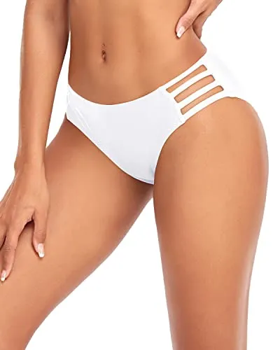 Flattering Strappy High Cut Low Waist Bikini Bottoms-White