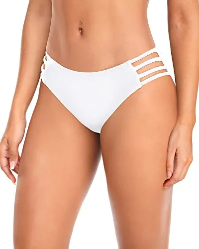 Flattering Strappy High Cut Low Waist Bikini Bottoms-White