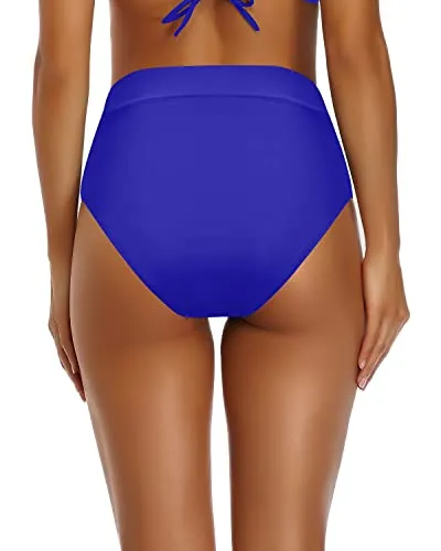 Flattering Women High Waisted Bikini Bottom Tummy Control Swimsuit-Royal Blue