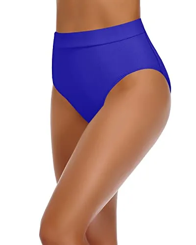 Flattering Women High Waisted Bikini Bottom Tummy Control Swimsuit-Royal Blue