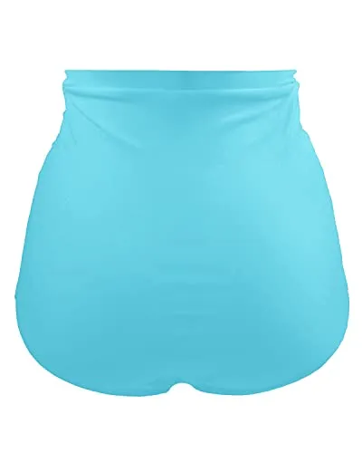 Flattering Women's High Waisted Swimsuit Bottom Tummy Control Ruched Swim Shorts-Blue
