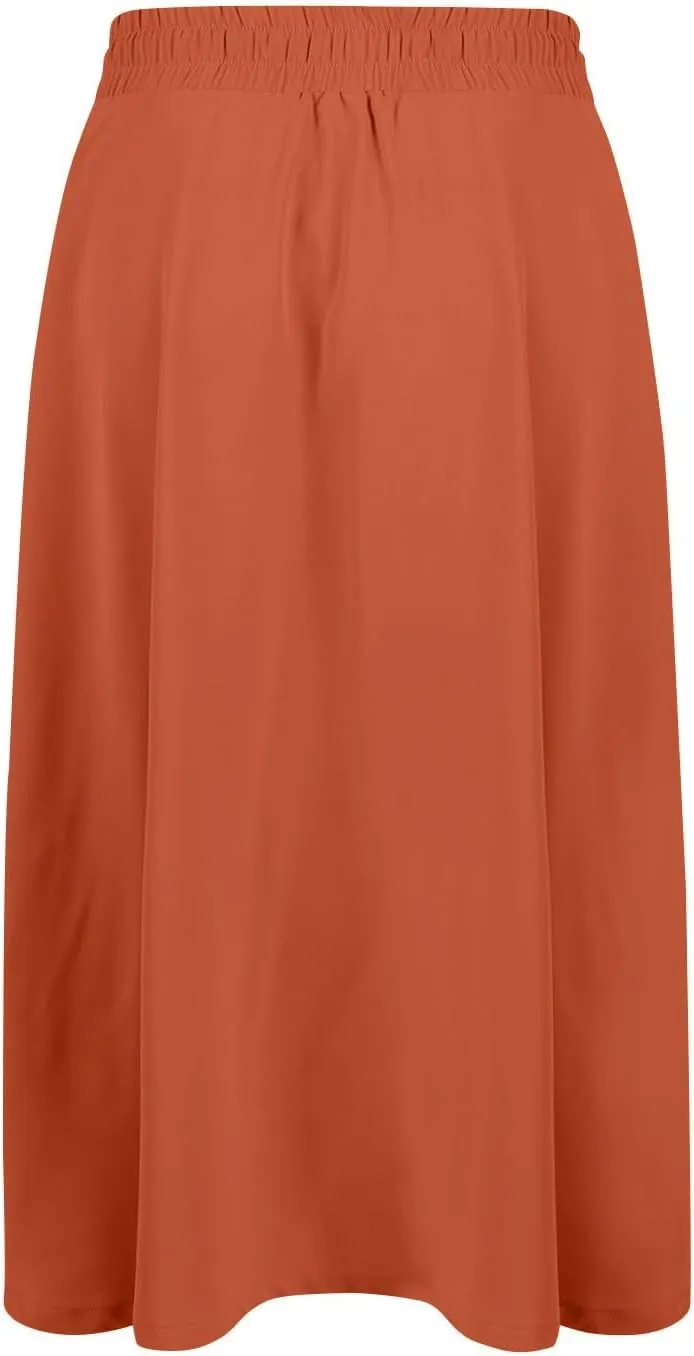 Floral Midi Skirts for Women Summer Casual Loose Flowy Boho Skirt Knee Length Beach Vacation Outfits with Pockets