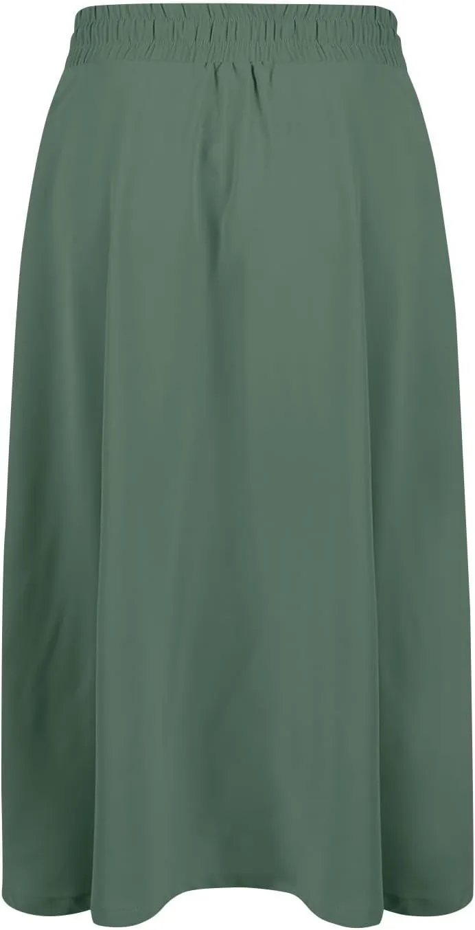 Floral Midi Skirts for Women Summer Casual Loose Flowy Boho Skirt Knee Length Beach Vacation Outfits with Pockets