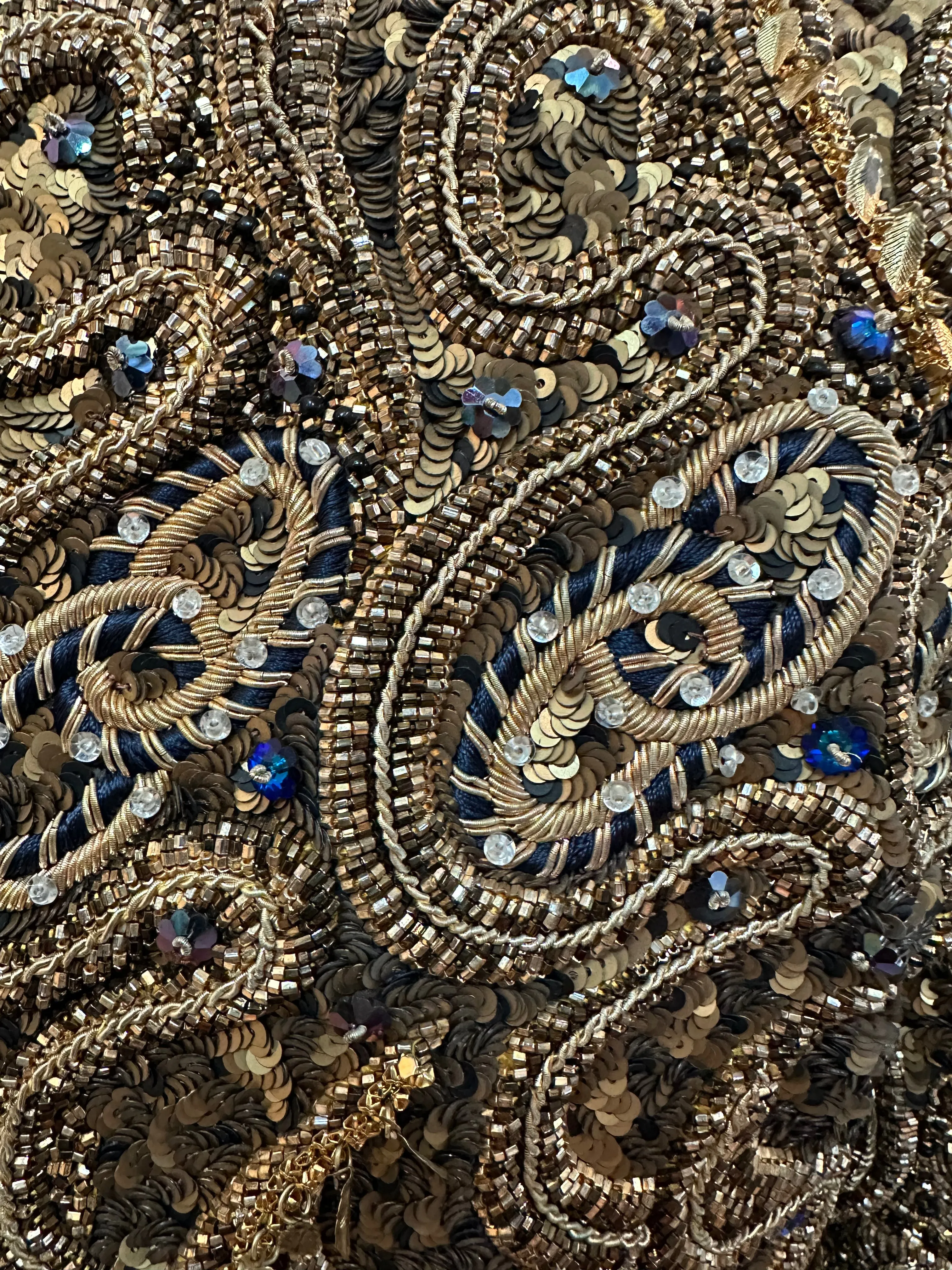 Galanos 80s Brown and Gold Heavily Embellished Spenser Cut Evening Jacket