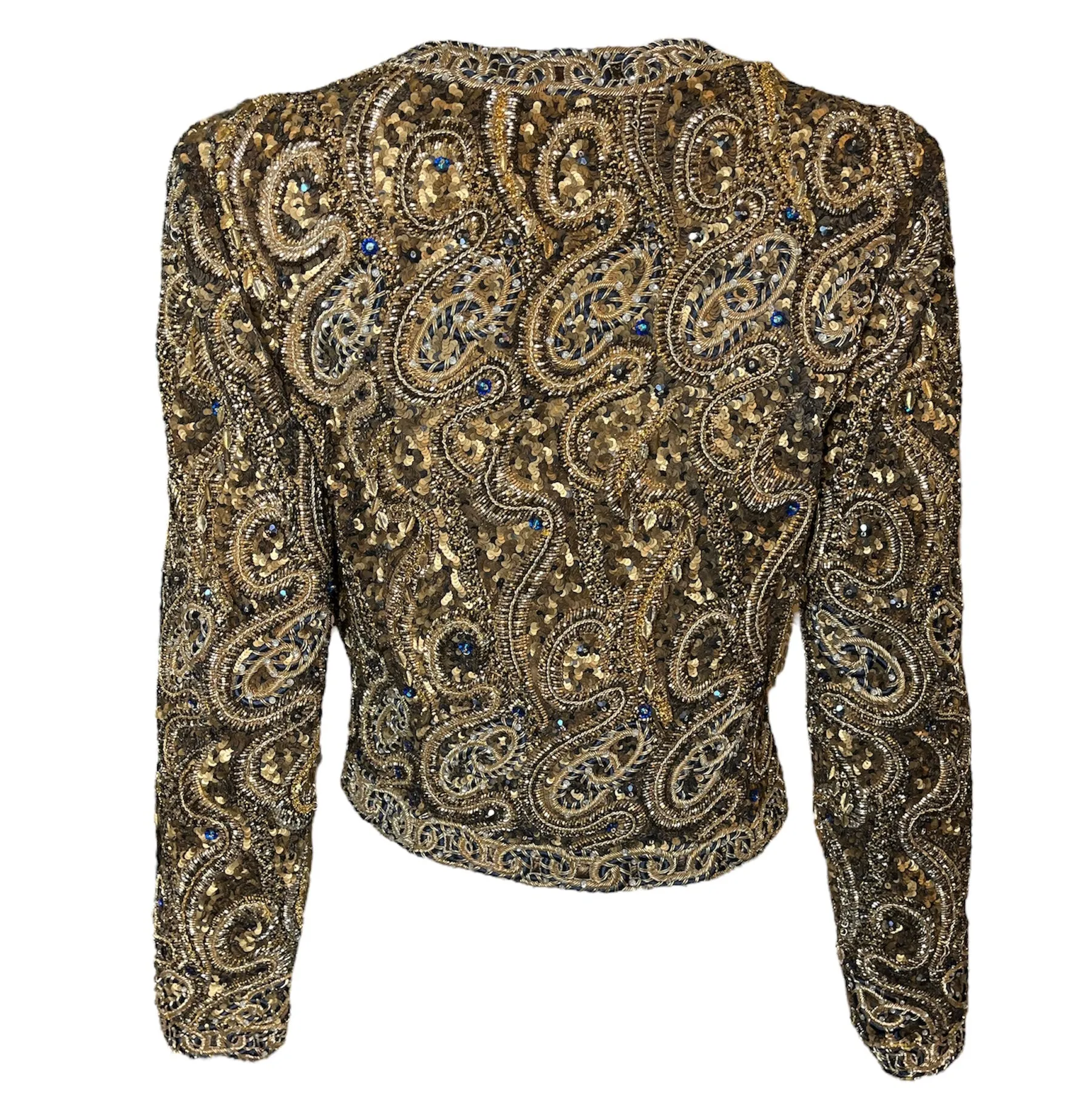 Galanos 80s Brown and Gold Heavily Embellished Spenser Cut Evening Jacket