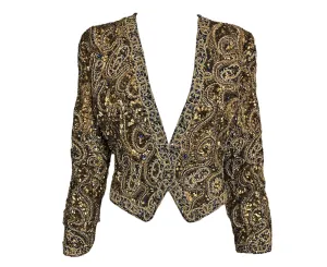 Galanos 80s Brown and Gold Heavily Embellished Spenser Cut Evening Jacket