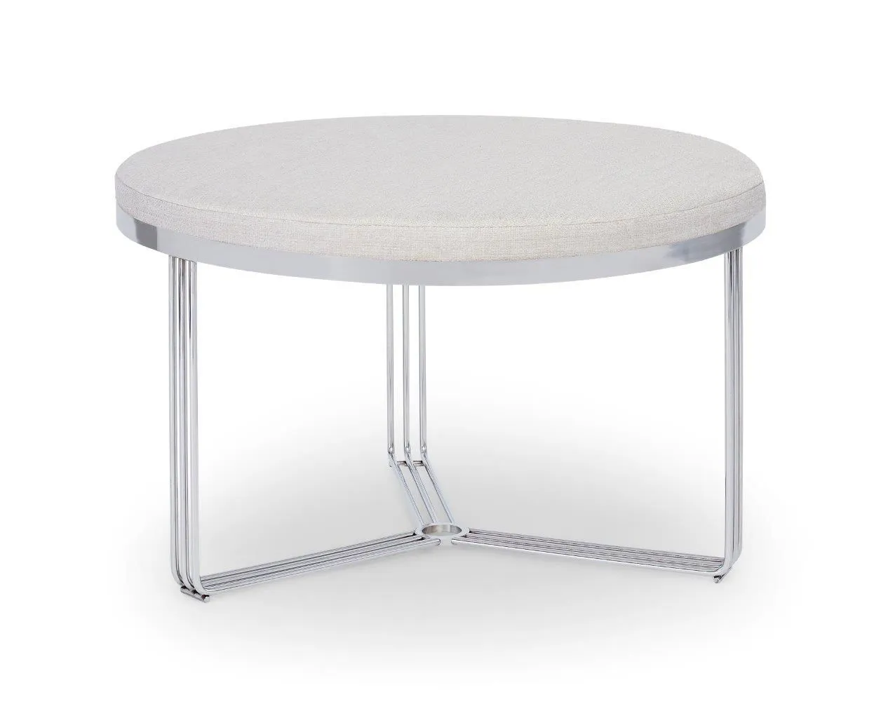 Gillmore Space Finn Collection Small Circular Coffee Table/Footstool with Upholstered Top and Polished Chrome Frame