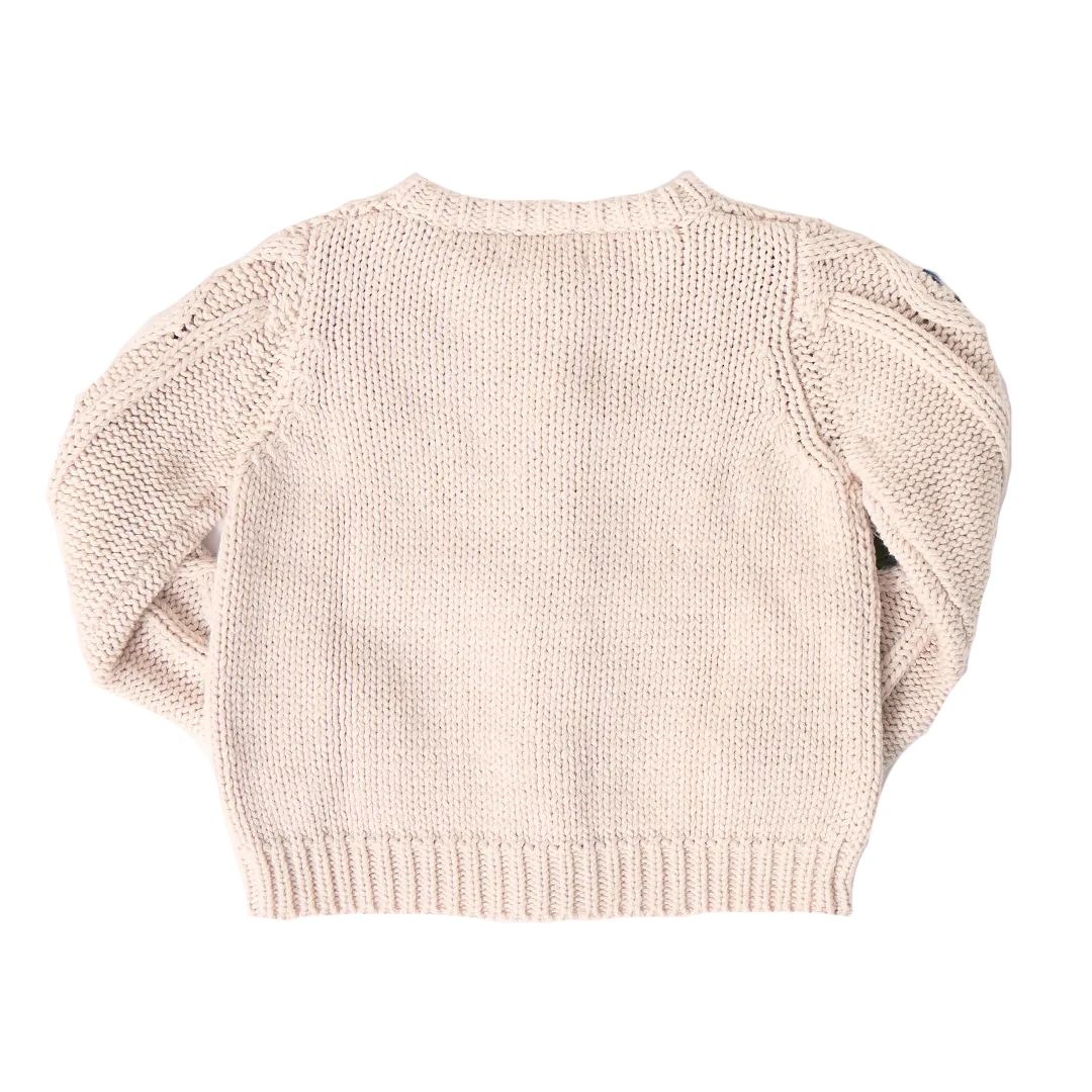Girls Tari Tassel Sweater - Cream Flower Embroidery