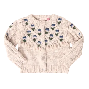 Girls Tari Tassel Sweater - Cream Flower Embroidery