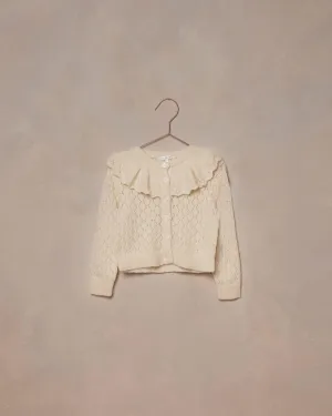 Girls Tops | Ruffle Cardigan Sweater in Ecru | Noralee