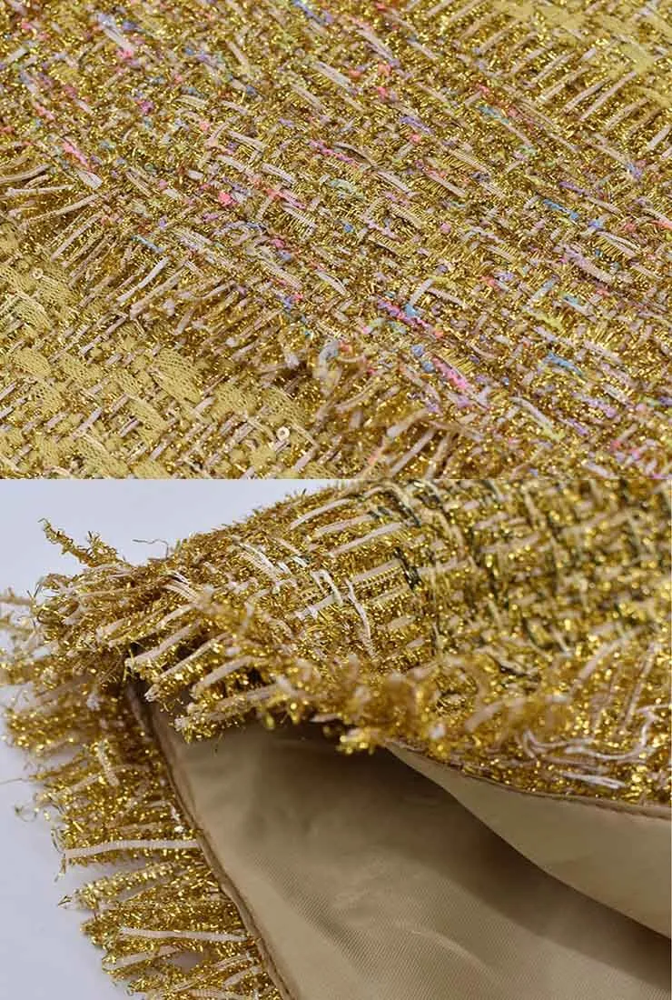 Gold Bright Tweed A-line Cropped Sleeve Mini Dress