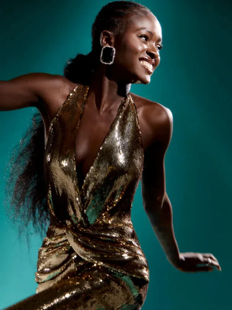 Gold Sequin Halter Jumpsuit