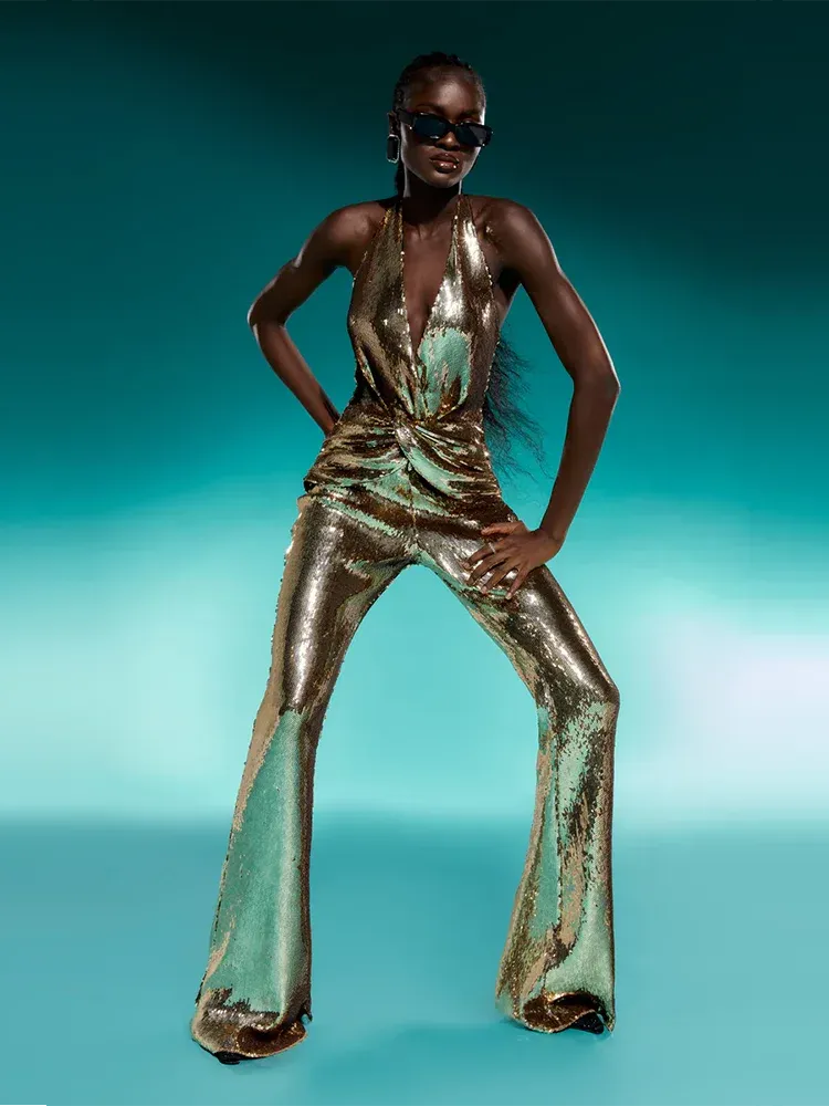 Gold Sequin Halter Jumpsuit