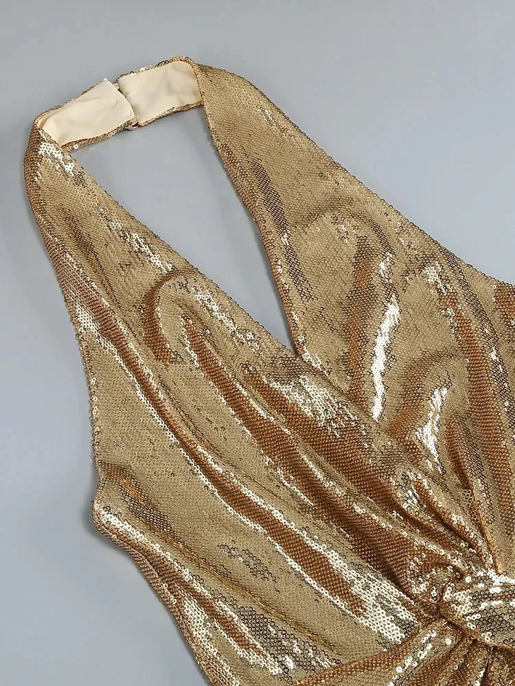Gold Sequin Halter Jumpsuit