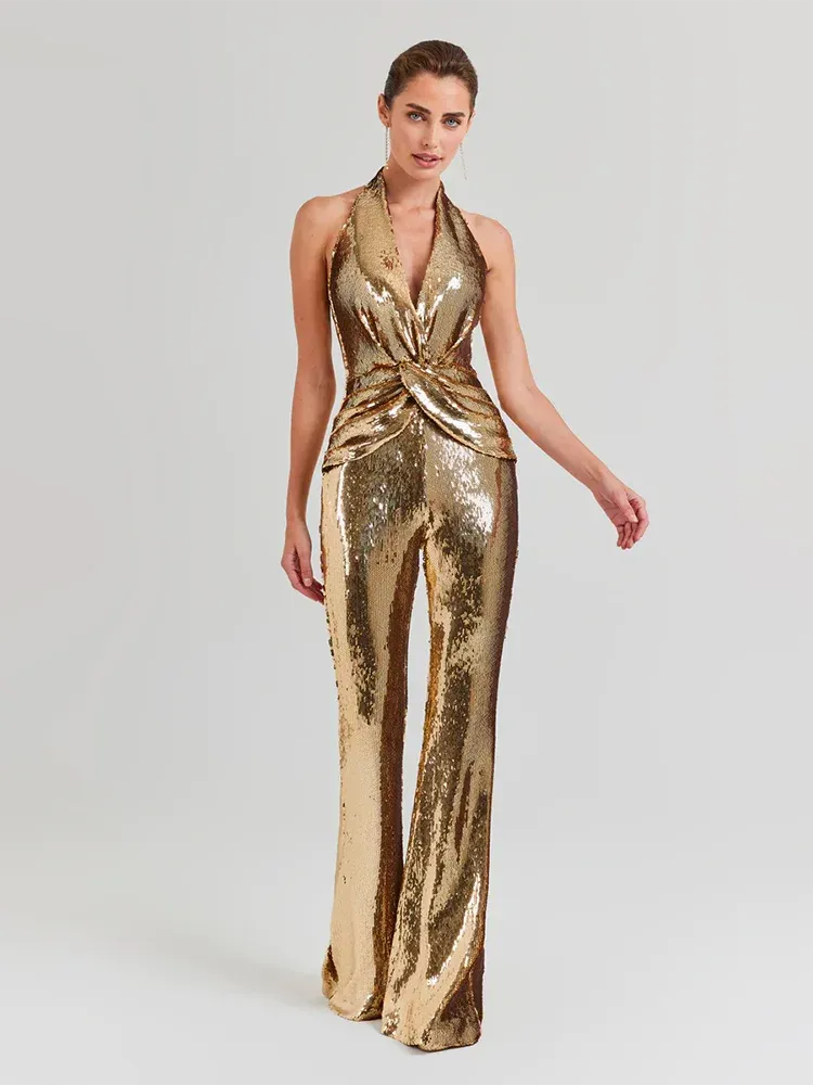 Gold Sequin Halter Jumpsuit