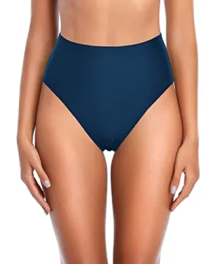 High Cut Tummy Control Bikini Bottoms Women's High Waisted Bathing Suit Bottoms