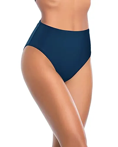 High Cut Tummy Control Bikini Bottoms Women's High Waisted Bathing Suit Bottoms