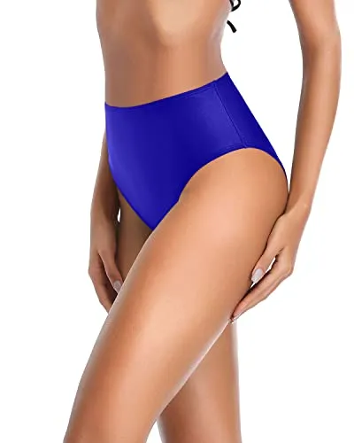 High Waisted High Cut Bikini Bottoms For Women-Royal Blue