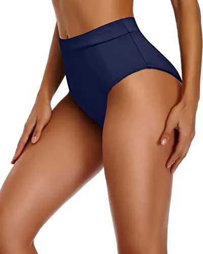 High Waisted Swim Bottom High Cut Bathing Suit Short-Navy Blue