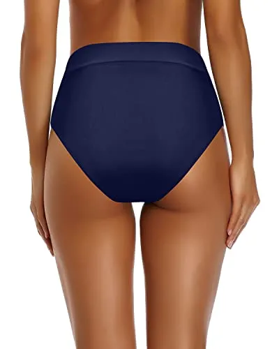 High Waisted Swim Bottom High Cut Bathing Suit Short-Navy Blue