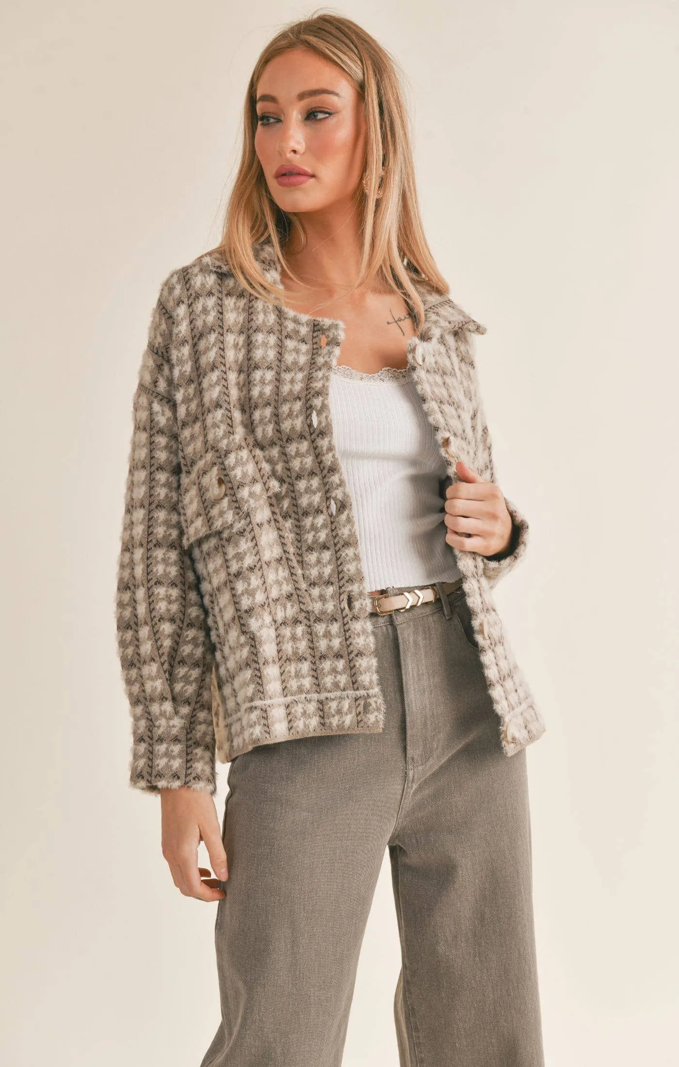 Houndstooth Sweater Jacket