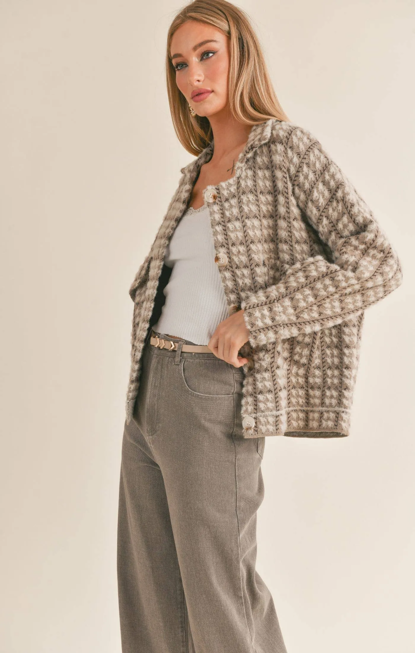Houndstooth Sweater Jacket