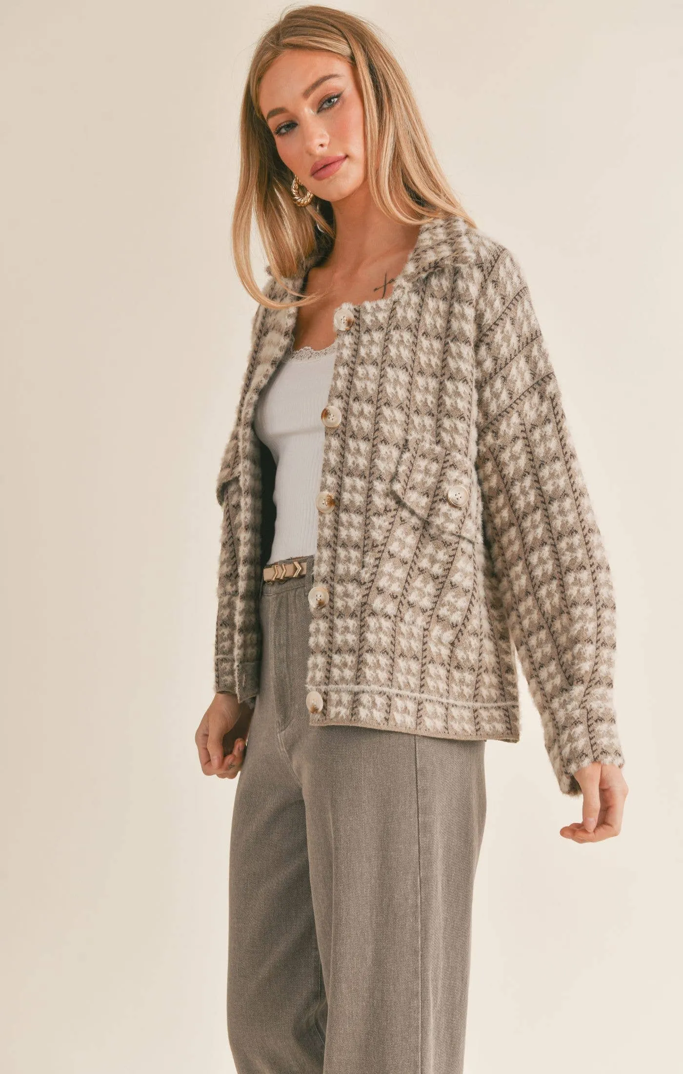 Houndstooth Sweater Jacket
