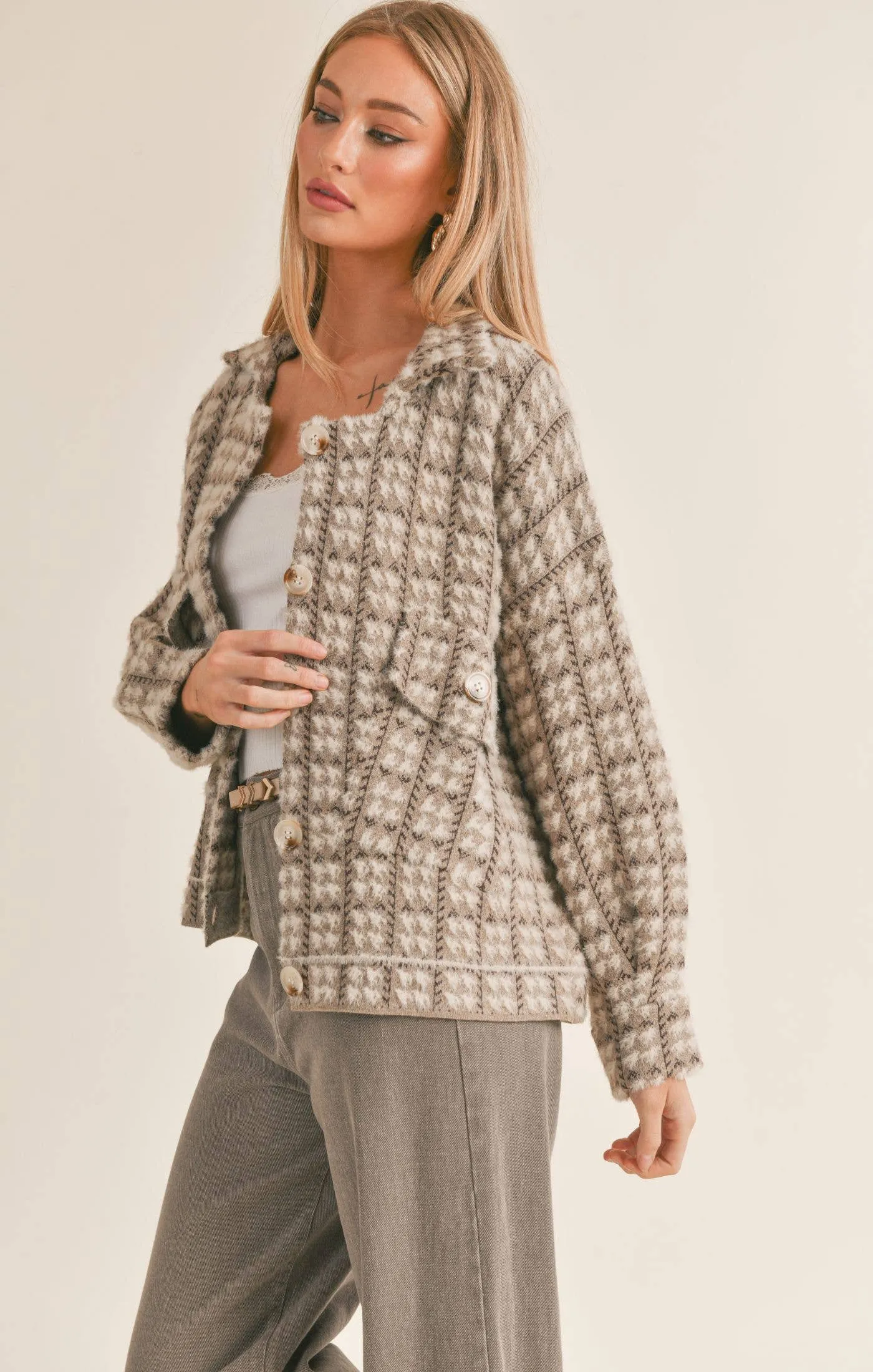 Houndstooth Sweater Jacket