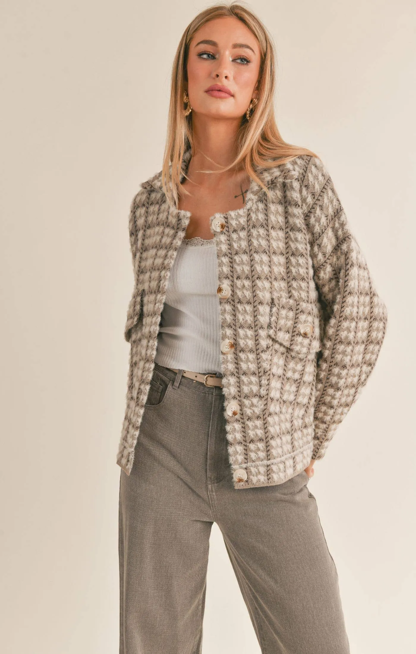 Houndstooth Sweater Jacket