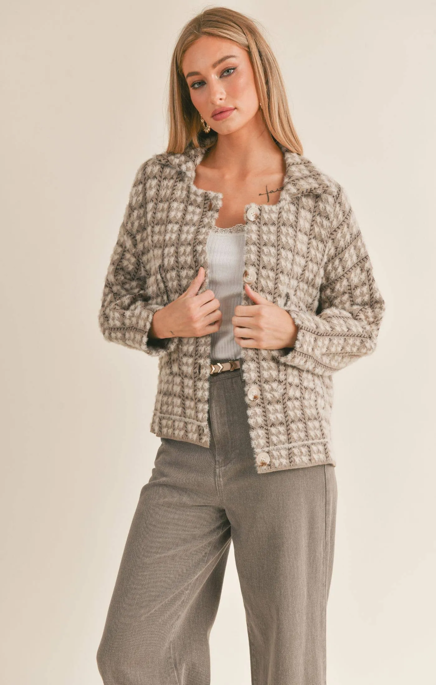 Houndstooth Sweater Jacket