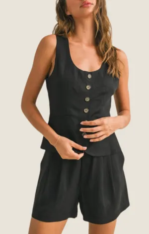 Ida Black Button Front Vest