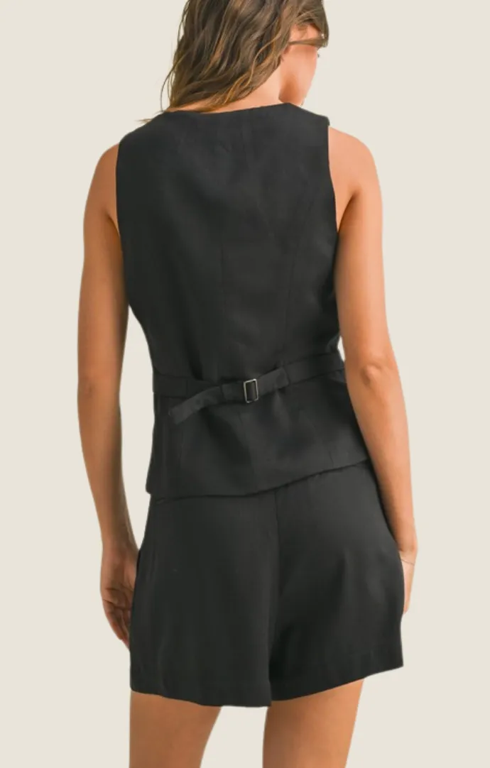 Ida Black Button Front Vest