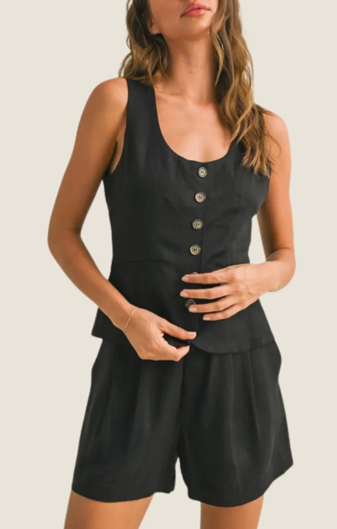 Ida Black Button Front Vest