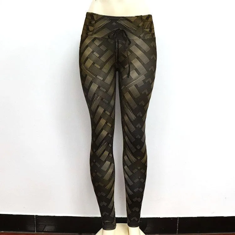 insHip Flattering Fitness Yoga Pants High Waist Hip Sporty Fitting Knitted Printed Hip-Flattering Women Activewear