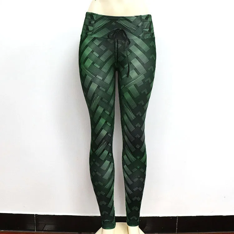 insHip Flattering Fitness Yoga Pants High Waist Hip Sporty Fitting Knitted Printed Hip-Flattering Women Activewear