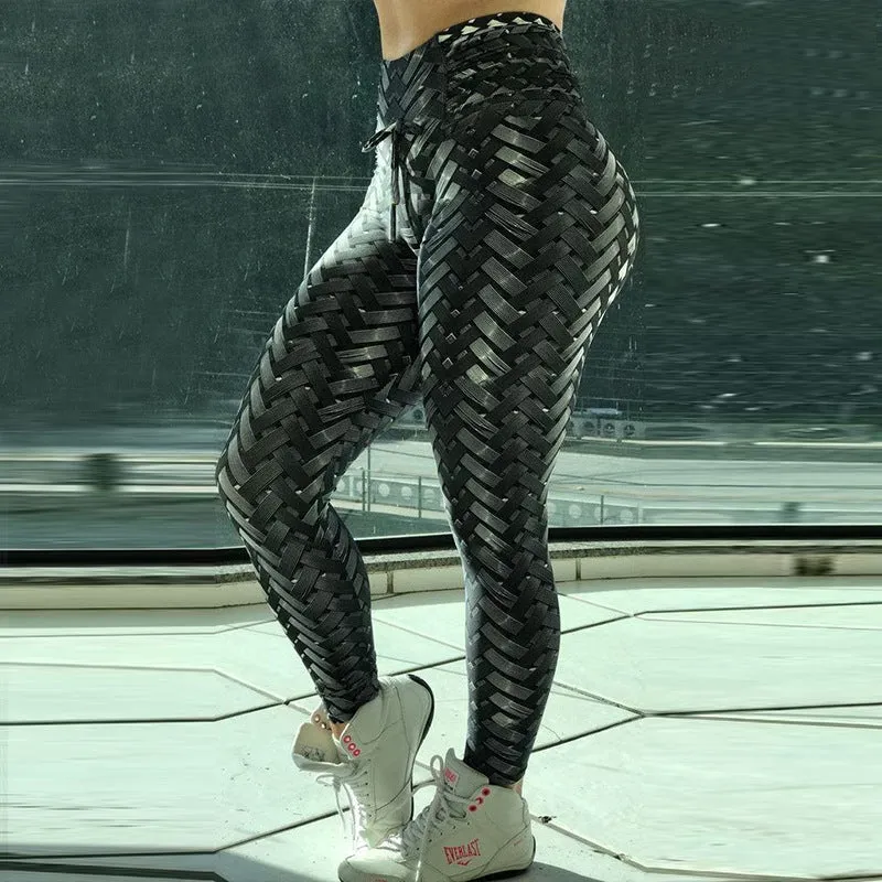 insHip Flattering Fitness Yoga Pants High Waist Hip Sporty Fitting Knitted Printed Hip-Flattering Women Activewear