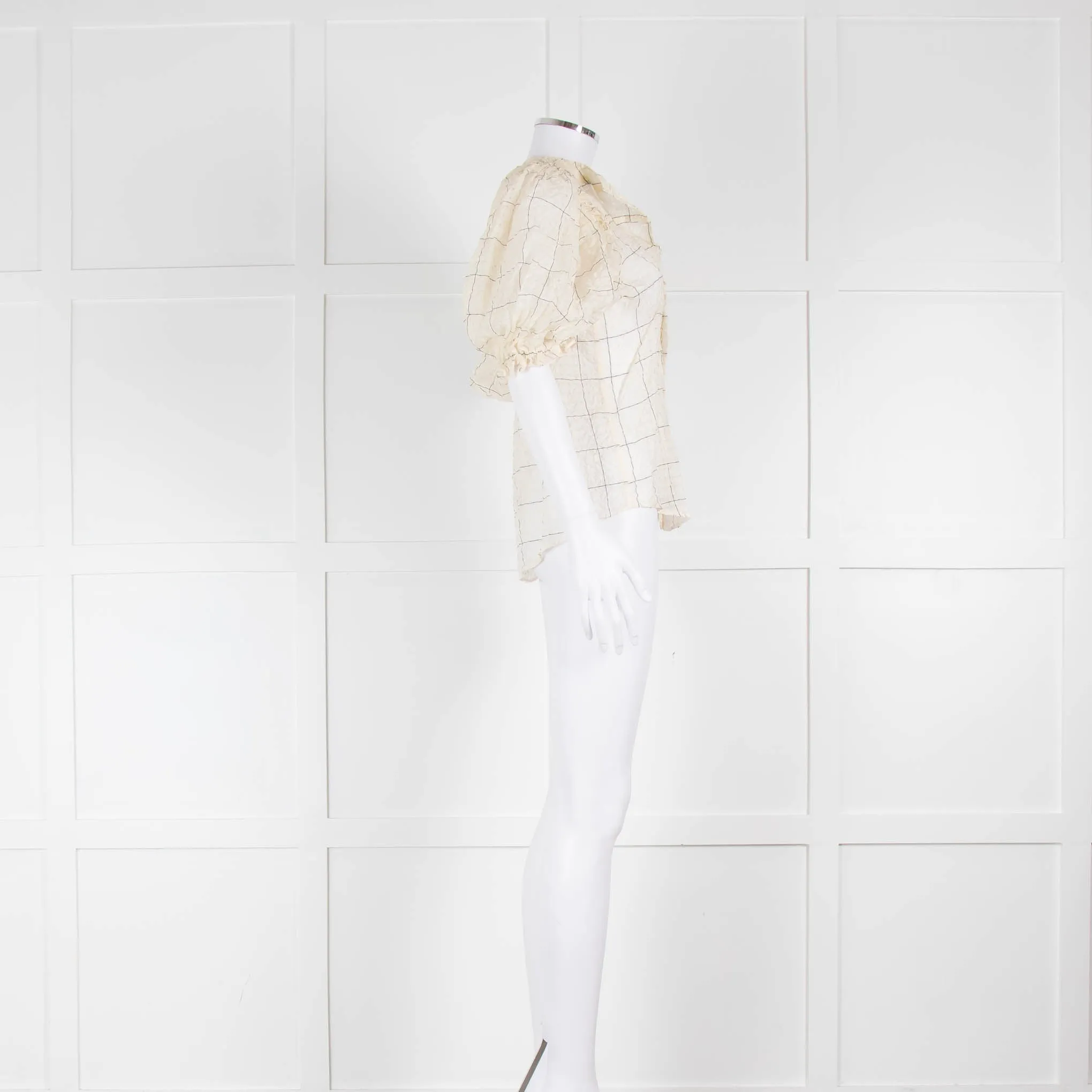 Isabel Marant Cream Check Zip Front Puff Sleeve Blouse