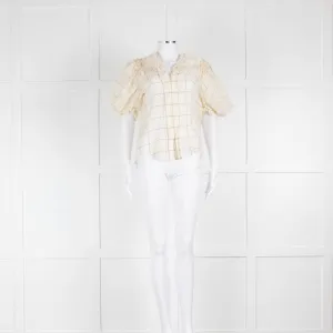 Isabel Marant Cream Check Zip Front Puff Sleeve Blouse