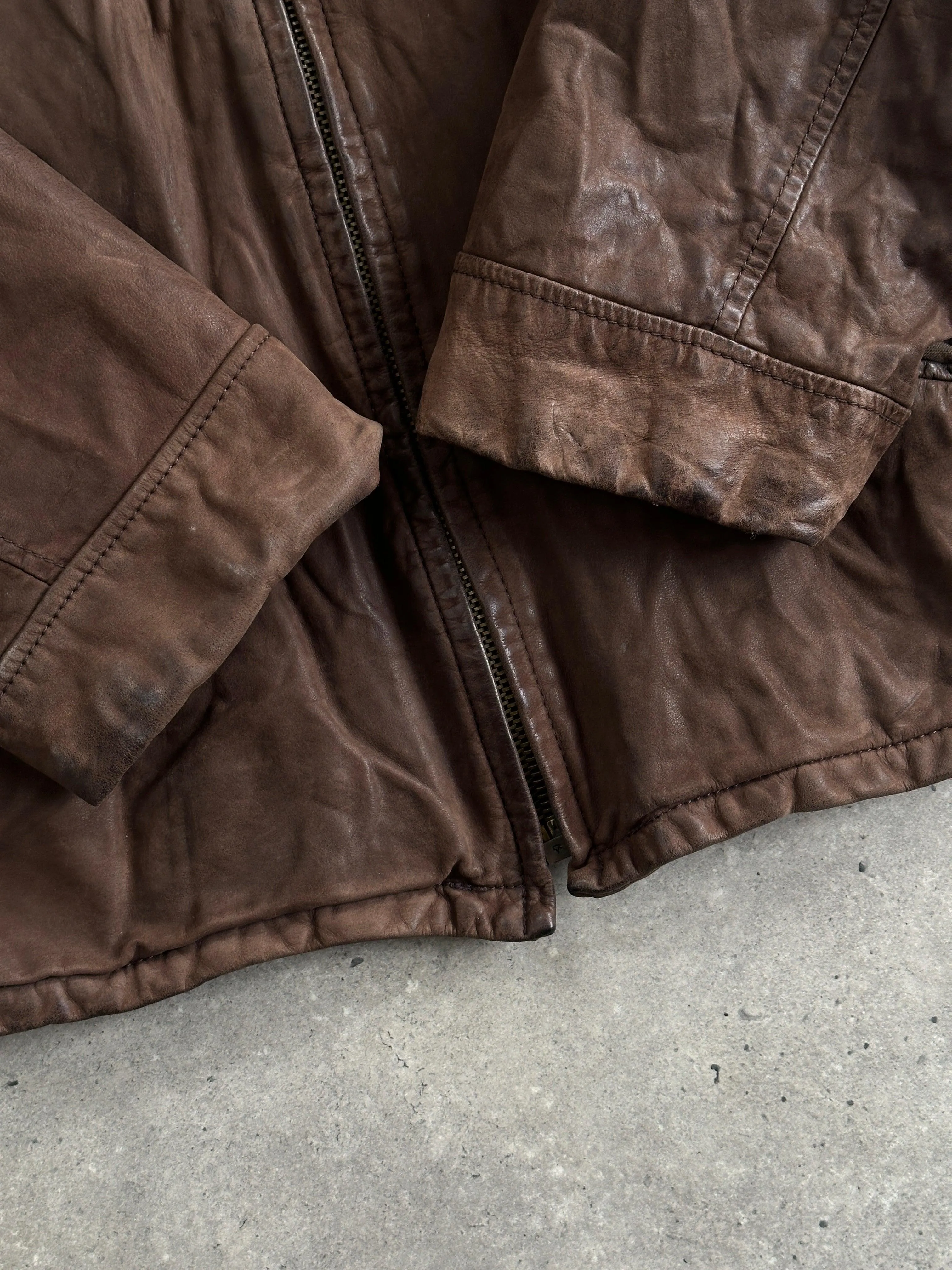 Italian Vintage Zip Up Nubuck Leather Jacket - L