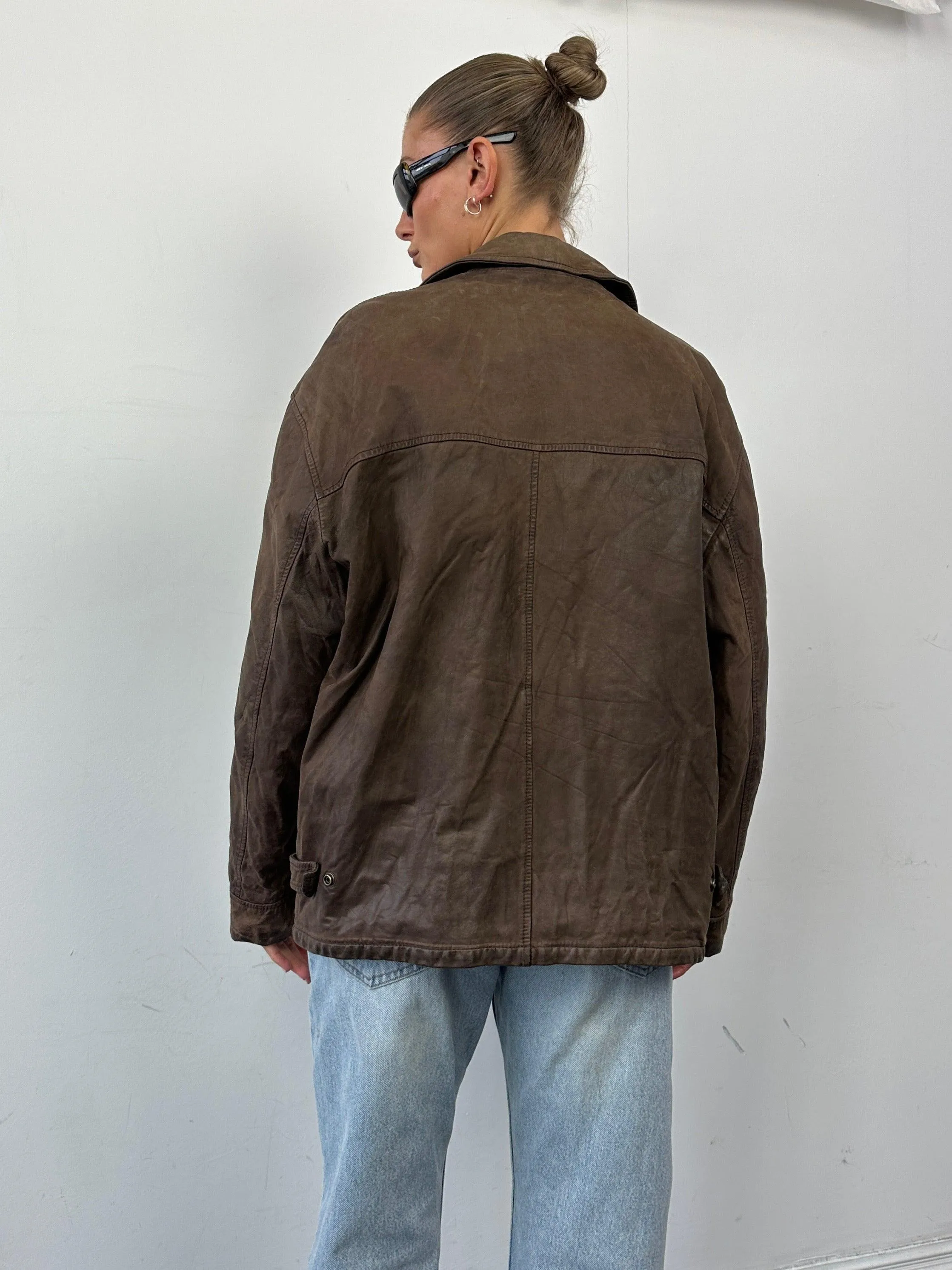 Italian Vintage Zip Up Nubuck Leather Jacket - L
