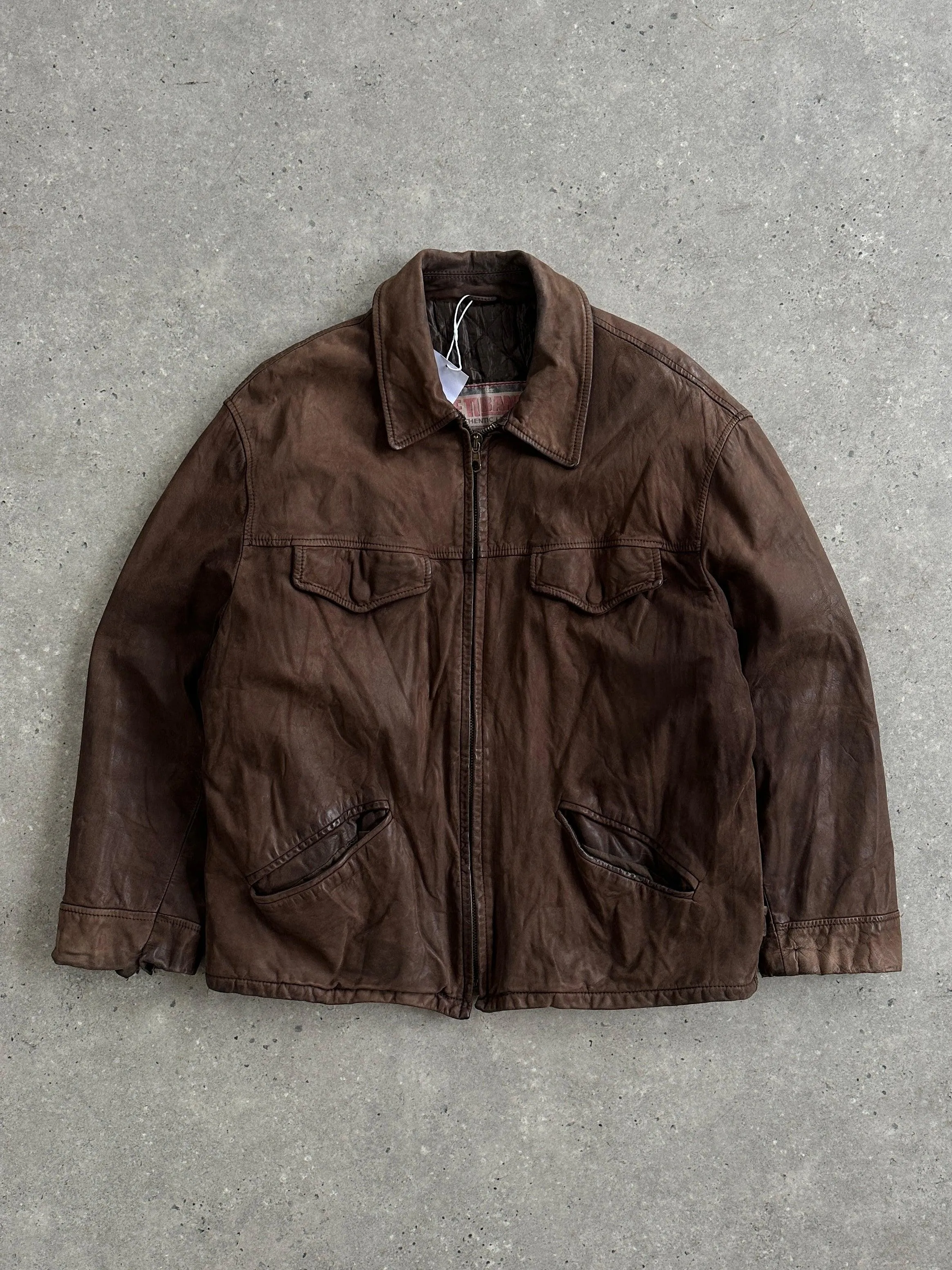 Italian Vintage Zip Up Nubuck Leather Jacket - L