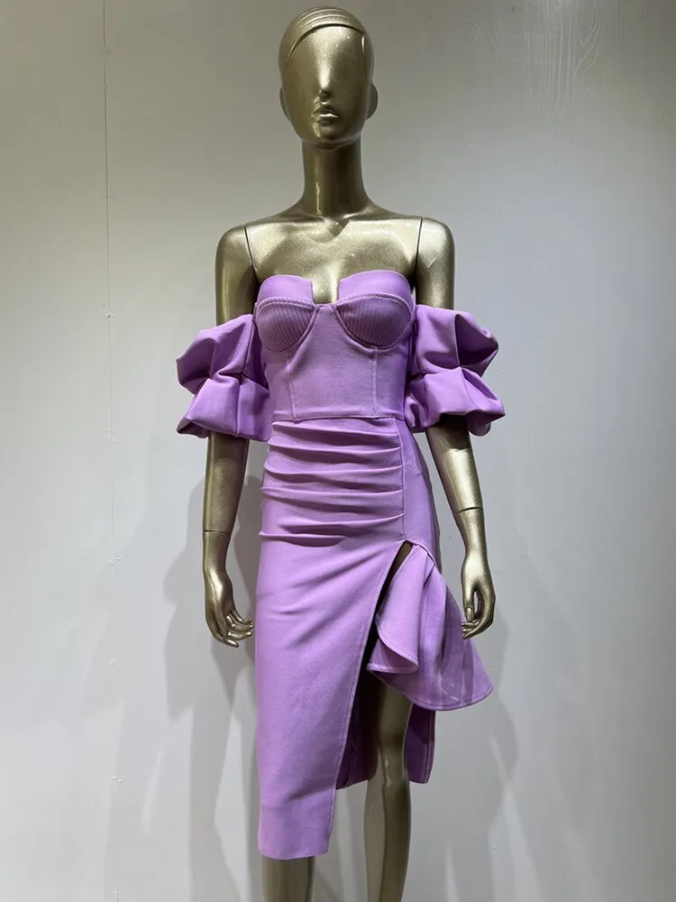 JuliaFashion - 2024 Purple Midi Bodycon Bandage Party Club Dress