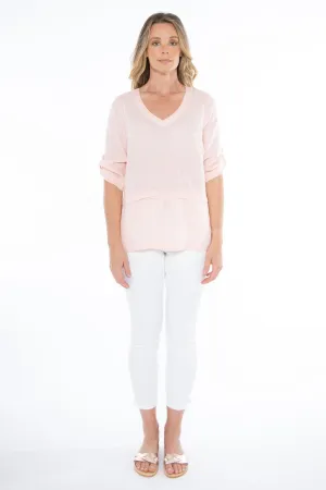 Jump - V Neck Tab Sleeve Top Apricot | 576J3117A