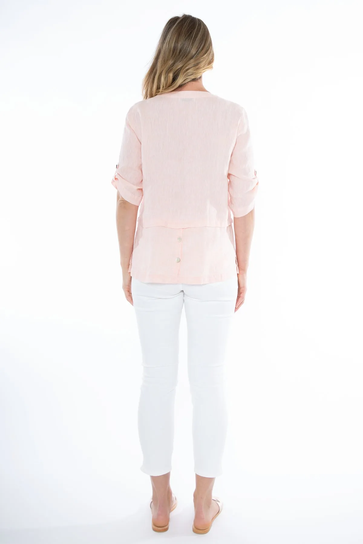 Jump - V Neck Tab Sleeve Top Apricot | 576J3117A