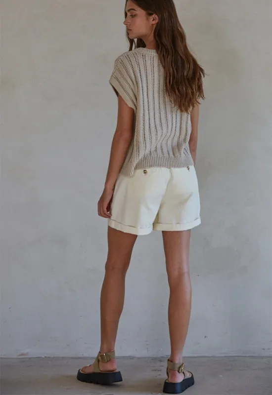 Knit Sweater Round Neck Top - Taupe Grey