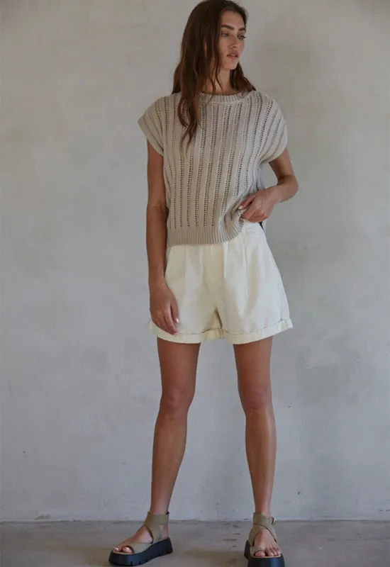 Knit Sweater Round Neck Top - Taupe Grey