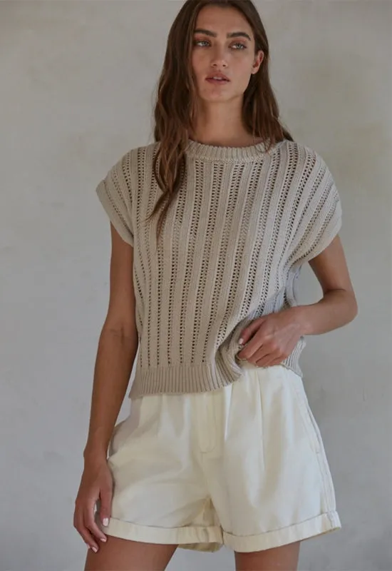 Knit Sweater Round Neck Top - Taupe Grey